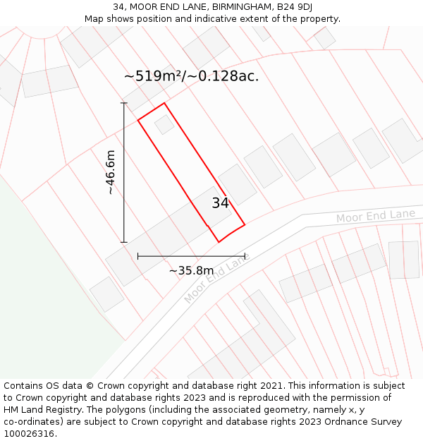 34, MOOR END LANE, BIRMINGHAM, B24 9DJ: Plot and title map