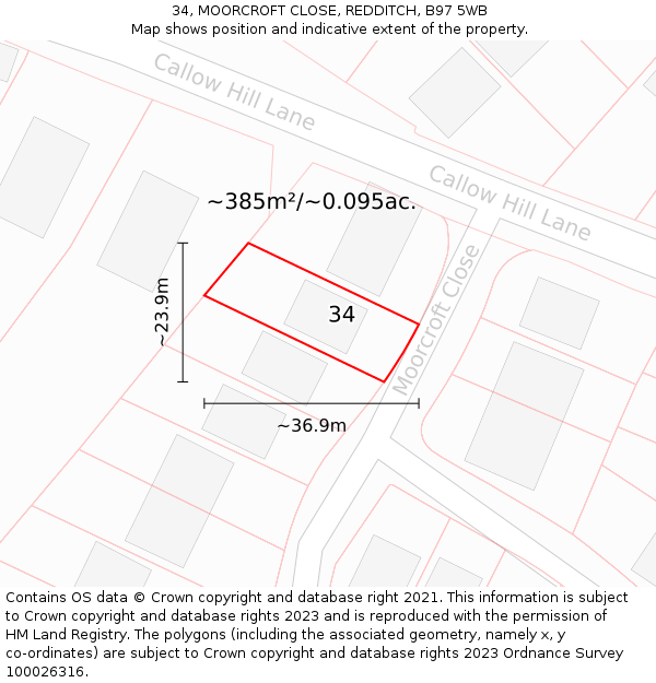 34, MOORCROFT CLOSE, REDDITCH, B97 5WB: Plot and title map