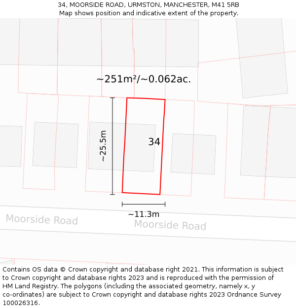 34, MOORSIDE ROAD, URMSTON, MANCHESTER, M41 5RB: Plot and title map