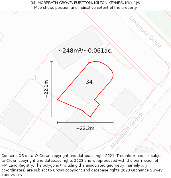 34, MOREBATH GROVE, FURZTON, MILTON KEYNES, MK4 1JW: Plot and title map