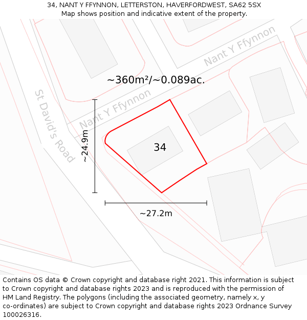 34, NANT Y FFYNNON, LETTERSTON, HAVERFORDWEST, SA62 5SX: Plot and title map