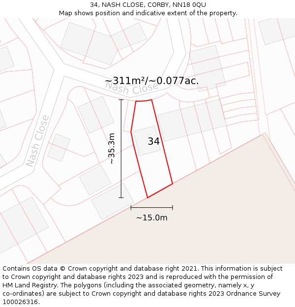 34, NASH CLOSE, CORBY, NN18 0QU: Plot and title map
