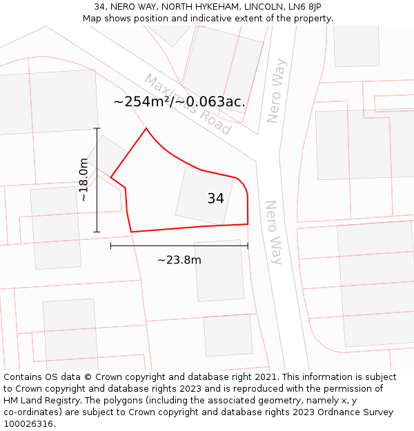 34, NERO WAY, NORTH HYKEHAM, LINCOLN, LN6 8JP: Plot and title map