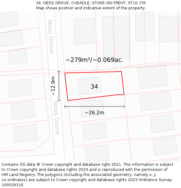 34, NESS GROVE, CHEADLE, STOKE-ON-TRENT, ST10 1TA: Plot and title map