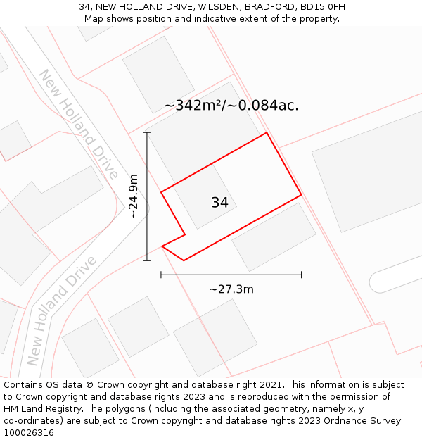 34, NEW HOLLAND DRIVE, WILSDEN, BRADFORD, BD15 0FH: Plot and title map