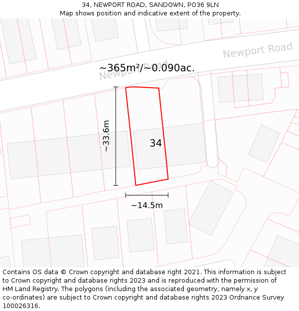 34, NEWPORT ROAD, SANDOWN, PO36 9LN: Plot and title map