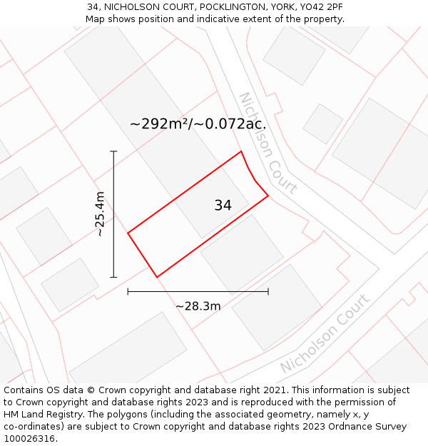 34, NICHOLSON COURT, POCKLINGTON, YORK, YO42 2PF: Plot and title map