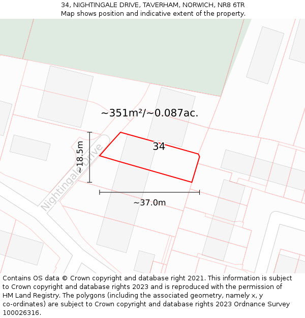 34, NIGHTINGALE DRIVE, TAVERHAM, NORWICH, NR8 6TR: Plot and title map