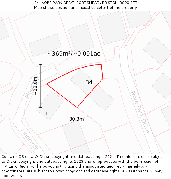 34, NORE PARK DRIVE, PORTISHEAD, BRISTOL, BS20 8EB: Plot and title map