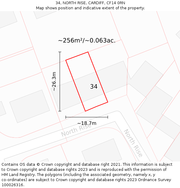 34, NORTH RISE, CARDIFF, CF14 0RN: Plot and title map