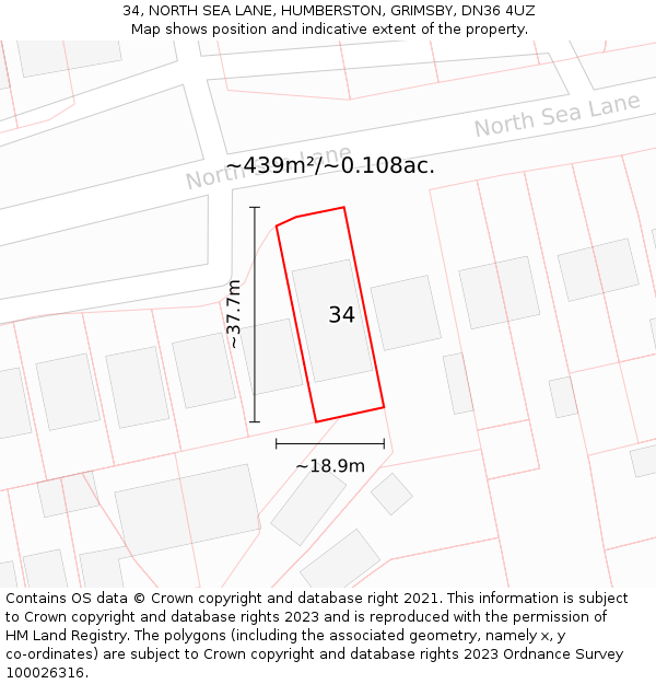 34, NORTH SEA LANE, HUMBERSTON, GRIMSBY, DN36 4UZ: Plot and title map