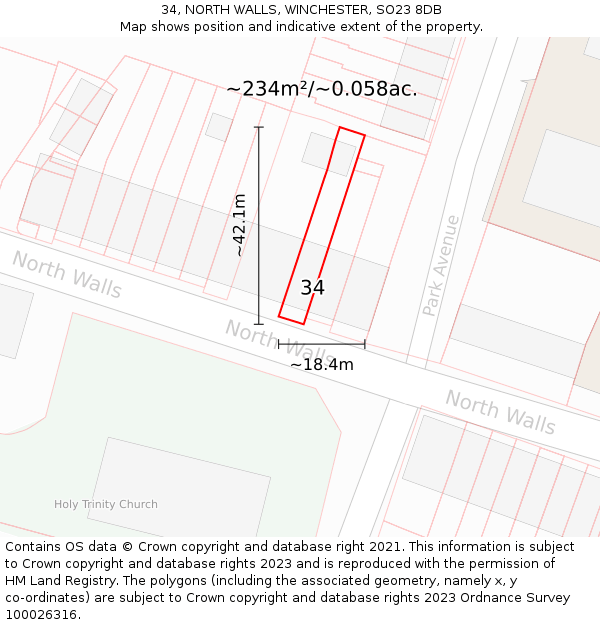 34, NORTH WALLS, WINCHESTER, SO23 8DB: Plot and title map