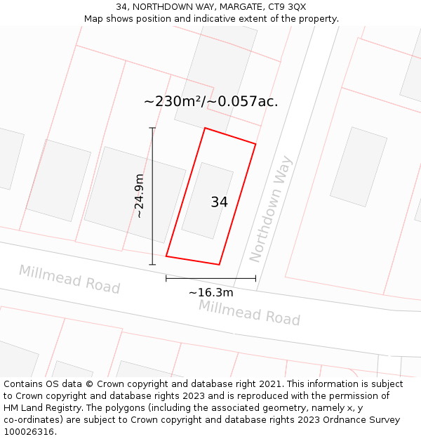 34, NORTHDOWN WAY, MARGATE, CT9 3QX: Plot and title map