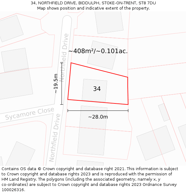 34, NORTHFIELD DRIVE, BIDDULPH, STOKE-ON-TRENT, ST8 7DU: Plot and title map