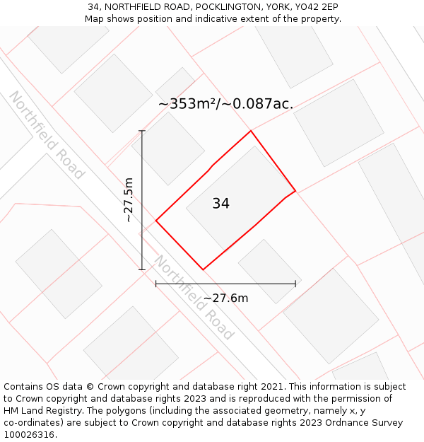 34, NORTHFIELD ROAD, POCKLINGTON, YORK, YO42 2EP: Plot and title map