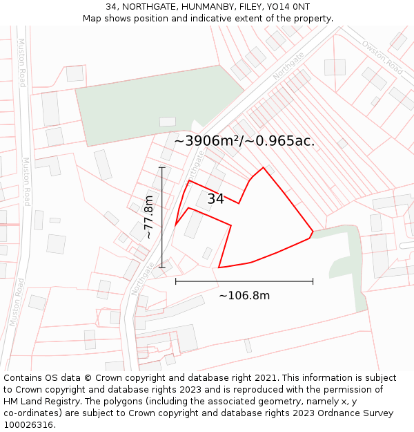 34, NORTHGATE, HUNMANBY, FILEY, YO14 0NT: Plot and title map