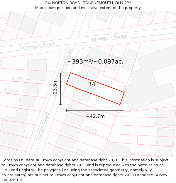 34, NORTON ROAD, BOURNEMOUTH, BH9 2PY: Plot and title map