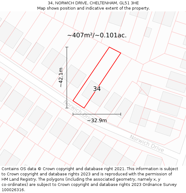 34, NORWICH DRIVE, CHELTENHAM, GL51 3HE: Plot and title map