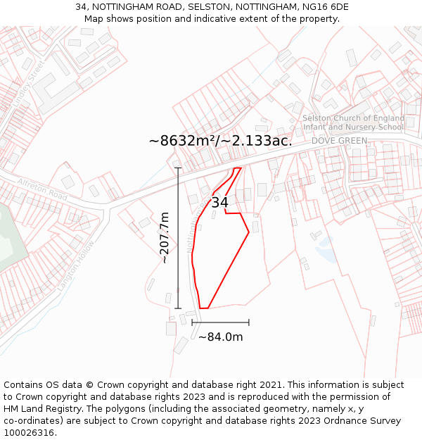 34, NOTTINGHAM ROAD, SELSTON, NOTTINGHAM, NG16 6DE: Plot and title map