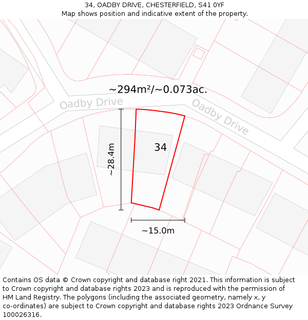 34, OADBY DRIVE, CHESTERFIELD, S41 0YF: Plot and title map