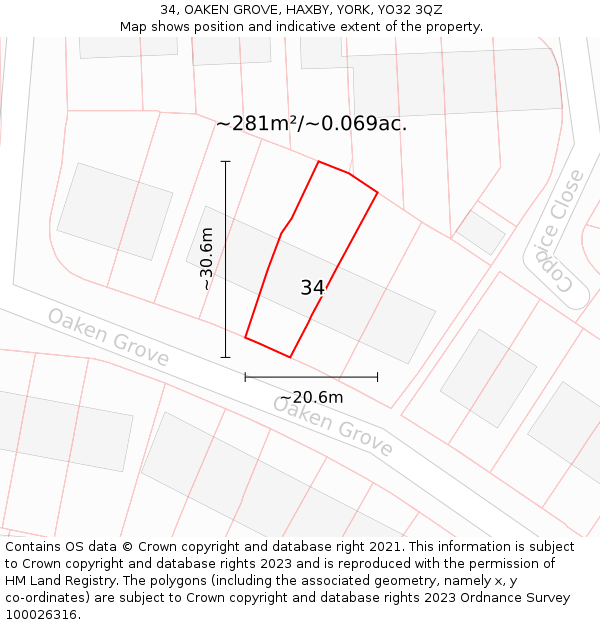 34, OAKEN GROVE, HAXBY, YORK, YO32 3QZ: Plot and title map