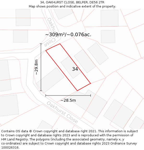 34, OAKHURST CLOSE, BELPER, DE56 2TR: Plot and title map