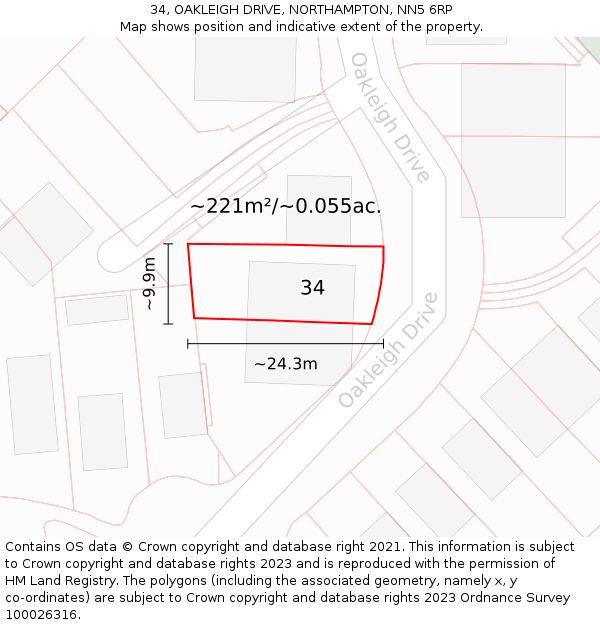 34, OAKLEIGH DRIVE, NORTHAMPTON, NN5 6RP: Plot and title map