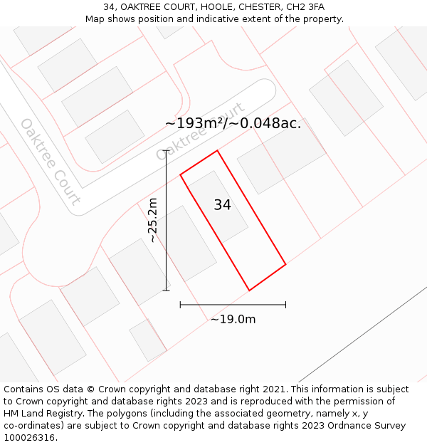 34, OAKTREE COURT, HOOLE, CHESTER, CH2 3FA: Plot and title map