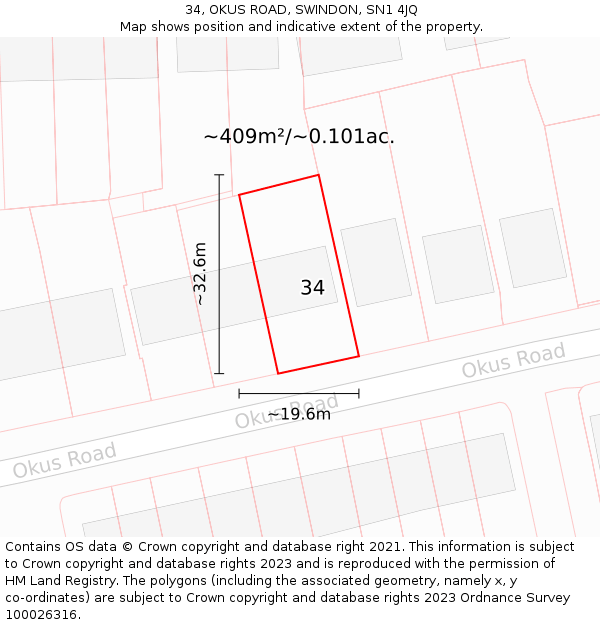 34, OKUS ROAD, SWINDON, SN1 4JQ: Plot and title map