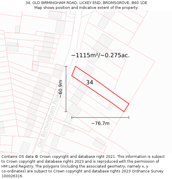 34, OLD BIRMINGHAM ROAD, LICKEY END, BROMSGROVE, B60 1DE: Plot and title map