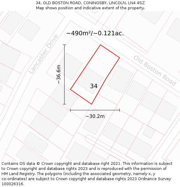 34, OLD BOSTON ROAD, CONINGSBY, LINCOLN, LN4 4SZ: Plot and title map