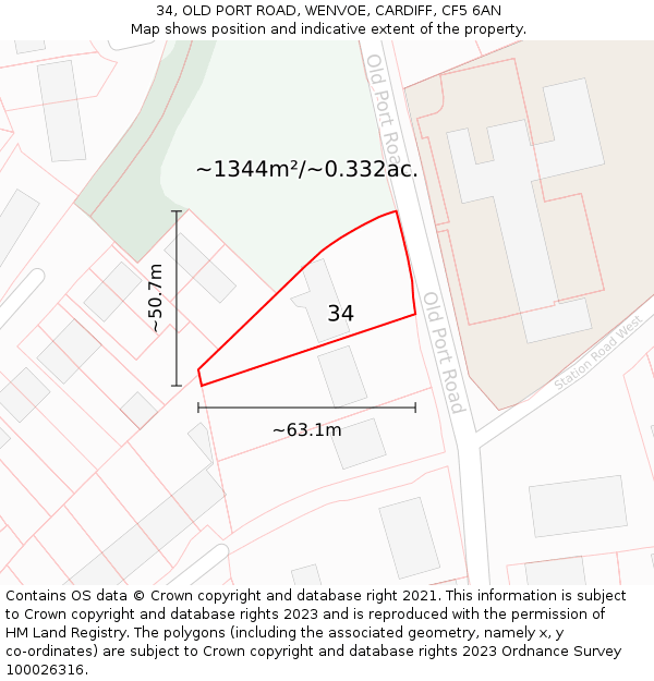 34, OLD PORT ROAD, WENVOE, CARDIFF, CF5 6AN: Plot and title map