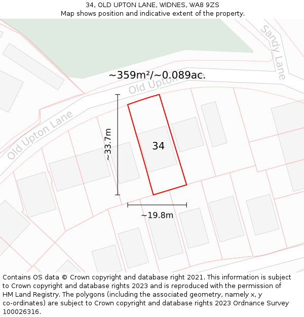 34, OLD UPTON LANE, WIDNES, WA8 9ZS: Plot and title map