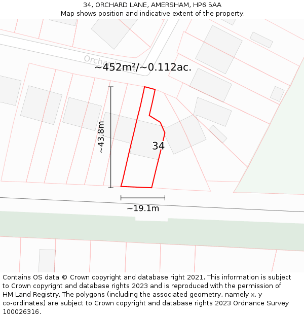 34, ORCHARD LANE, AMERSHAM, HP6 5AA: Plot and title map