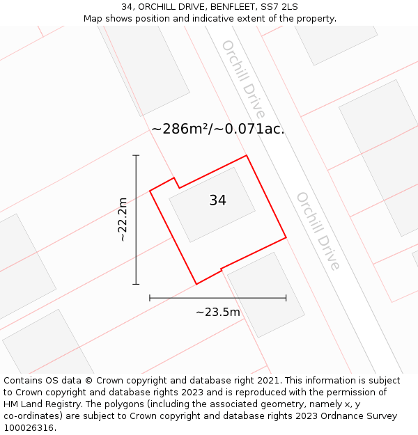 34, ORCHILL DRIVE, BENFLEET, SS7 2LS: Plot and title map