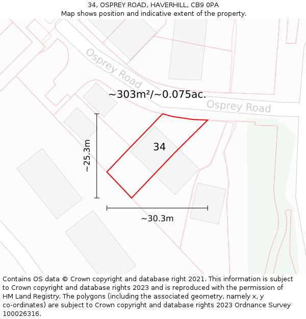 34, OSPREY ROAD, HAVERHILL, CB9 0PA: Plot and title map