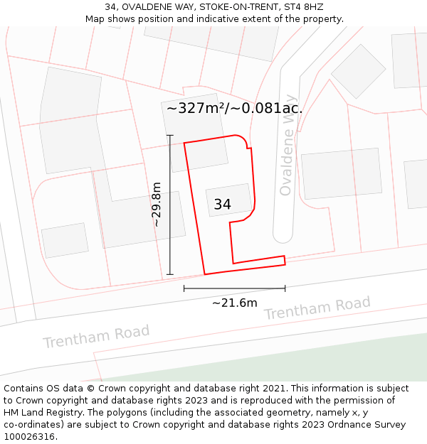 34, OVALDENE WAY, STOKE-ON-TRENT, ST4 8HZ: Plot and title map