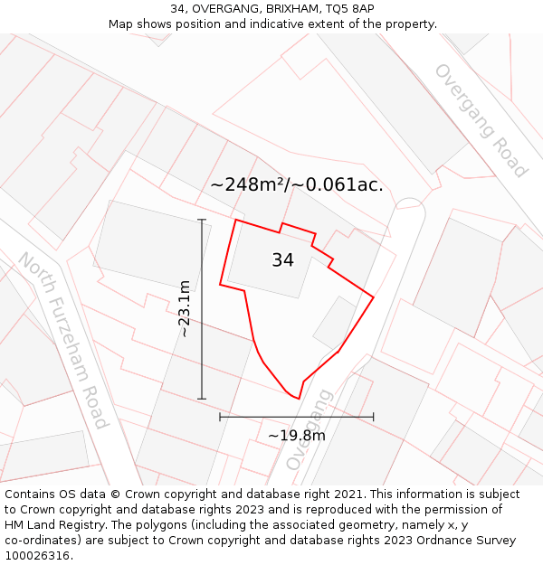 34, OVERGANG, BRIXHAM, TQ5 8AP: Plot and title map