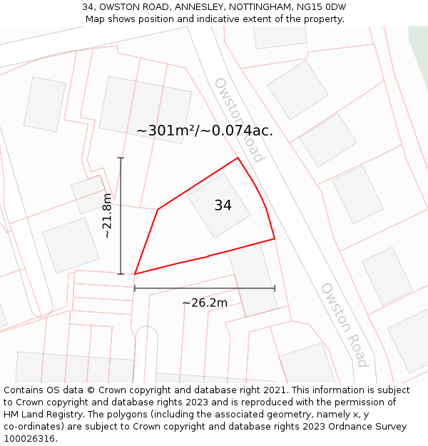 34, OWSTON ROAD, ANNESLEY, NOTTINGHAM, NG15 0DW: Plot and title map