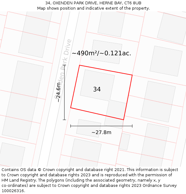 34, OXENDEN PARK DRIVE, HERNE BAY, CT6 8UB: Plot and title map