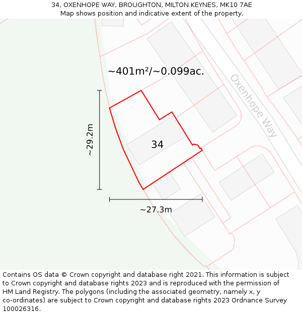 34, OXENHOPE WAY, BROUGHTON, MILTON KEYNES, MK10 7AE: Plot and title map