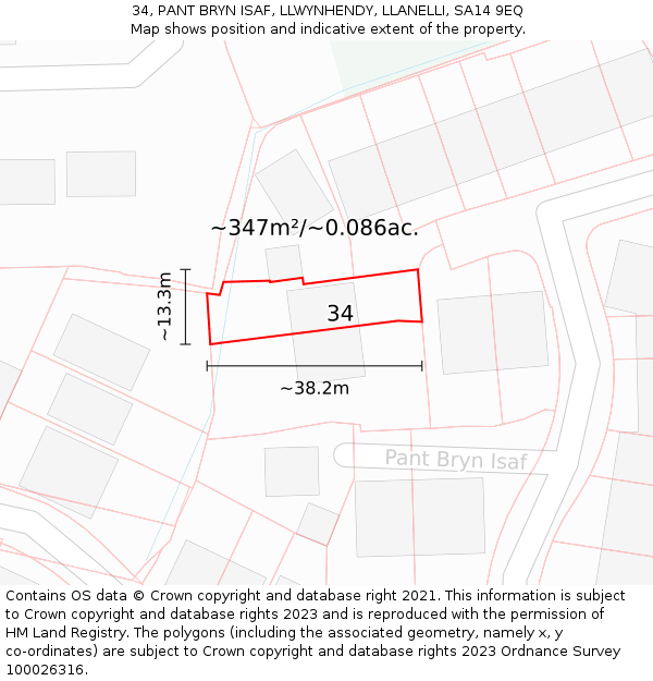 34, PANT BRYN ISAF, LLWYNHENDY, LLANELLI, SA14 9EQ: Plot and title map