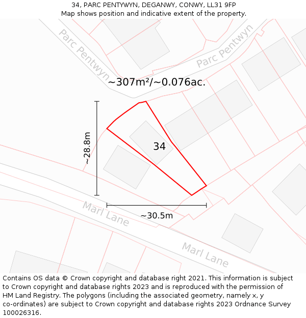 34, PARC PENTYWYN, DEGANWY, CONWY, LL31 9FP: Plot and title map