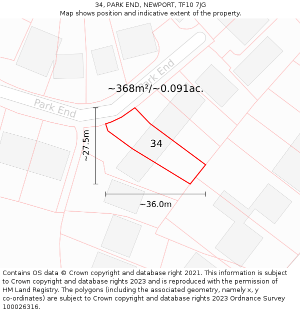 34, PARK END, NEWPORT, TF10 7JG: Plot and title map