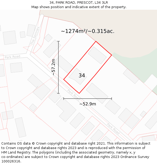 34, PARK ROAD, PRESCOT, L34 3LR: Plot and title map