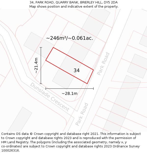 34, PARK ROAD, QUARRY BANK, BRIERLEY HILL, DY5 2DA: Plot and title map