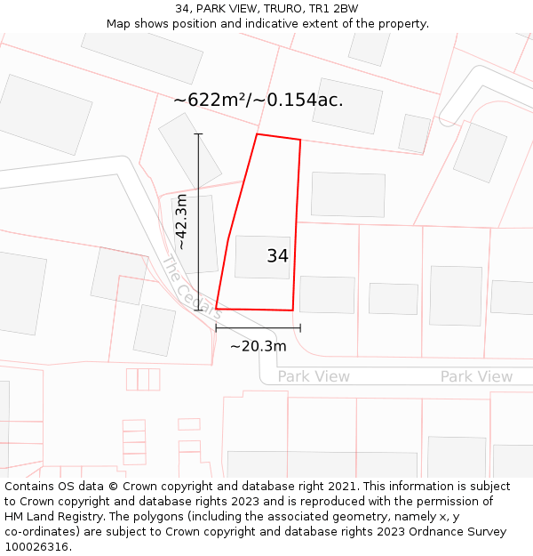 34, PARK VIEW, TRURO, TR1 2BW: Plot and title map