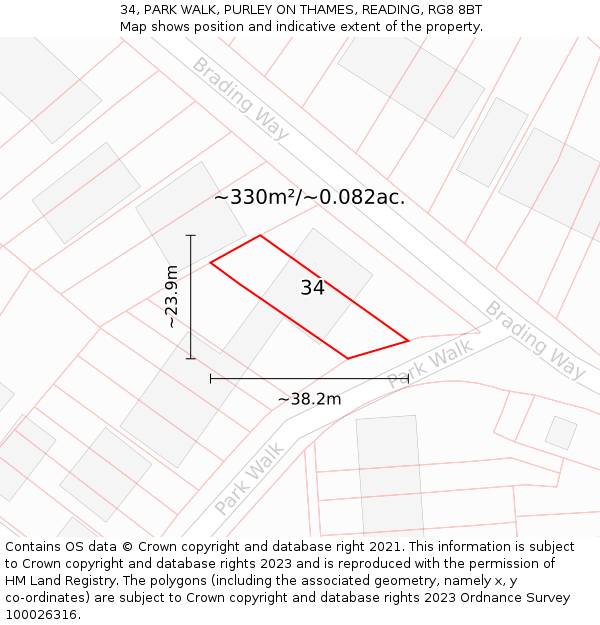34, PARK WALK, PURLEY ON THAMES, READING, RG8 8BT: Plot and title map