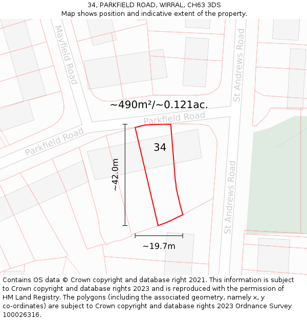 34, PARKFIELD ROAD, WIRRAL, CH63 3DS: Plot and title map