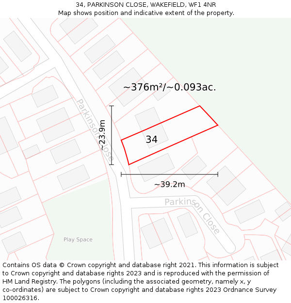 34, PARKINSON CLOSE, WAKEFIELD, WF1 4NR: Plot and title map